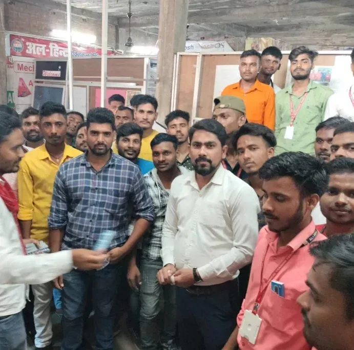Young men listening to guidance about technical courses and Gulf job training in Ballia