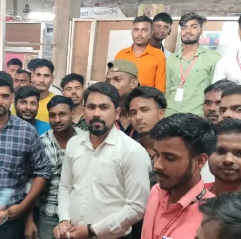 Young men listening to course guidance at a technical training centre in Ballia